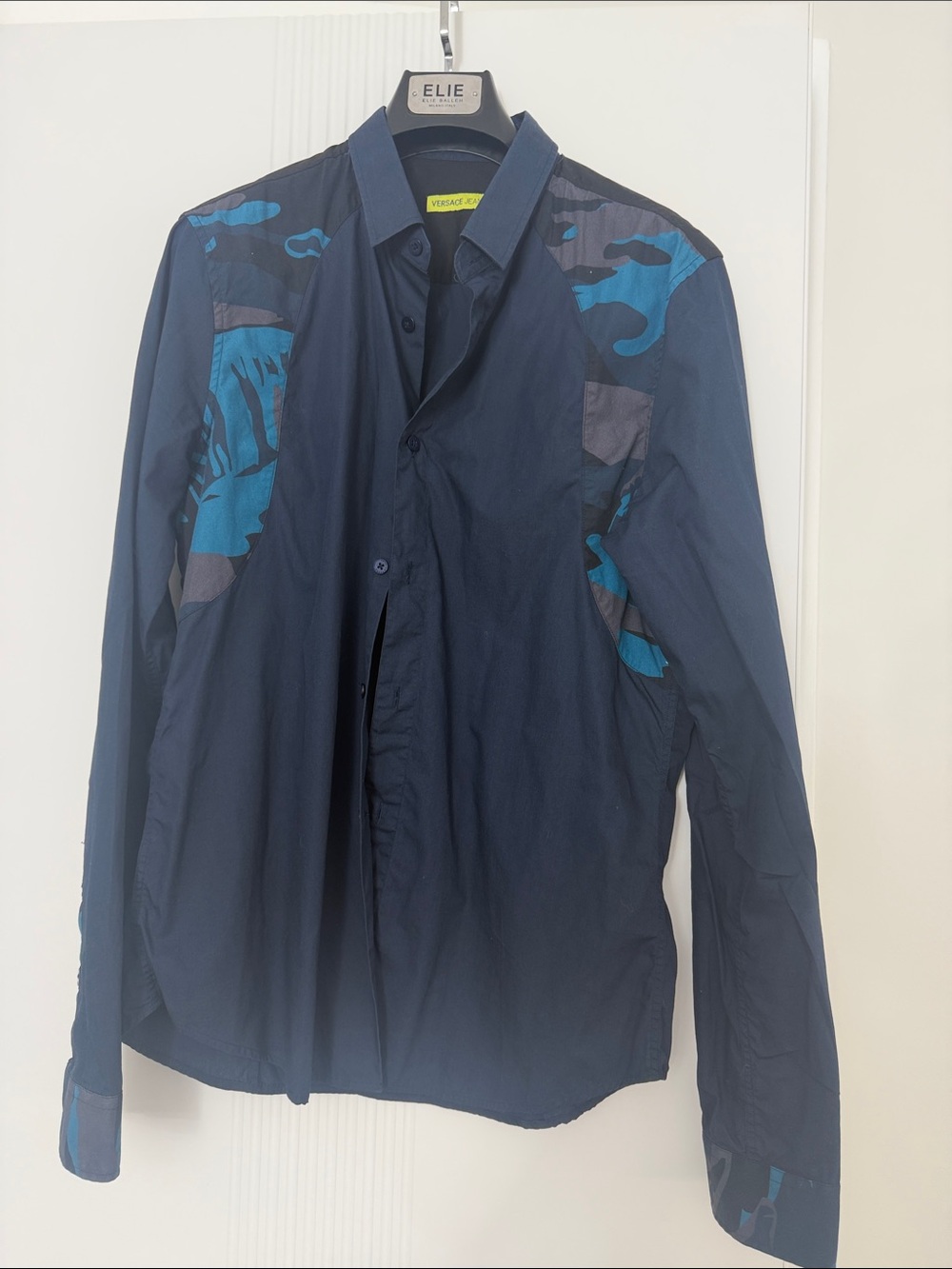 Versace Jeans Collection Navy Shirt Jacket with Blue Camo Accents